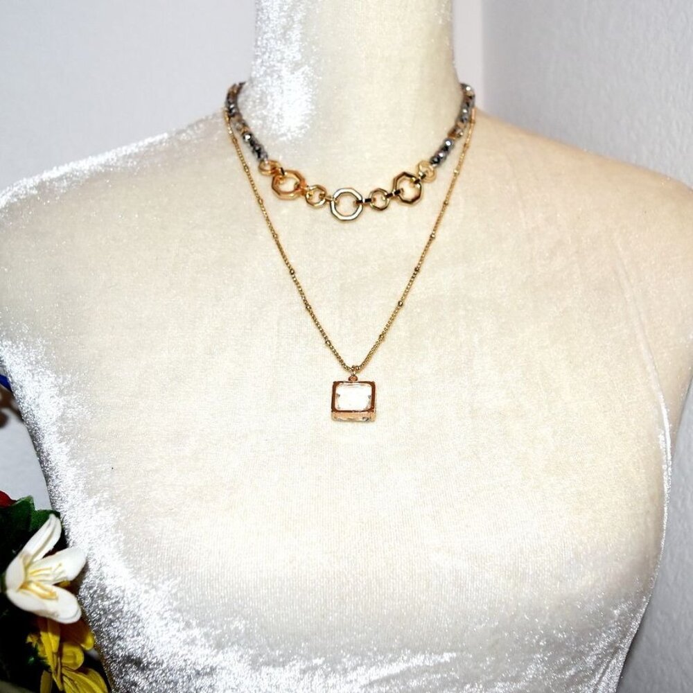 Double Layer Beaded Embellished Geo Necklace Caroline C Estate Collection Piece